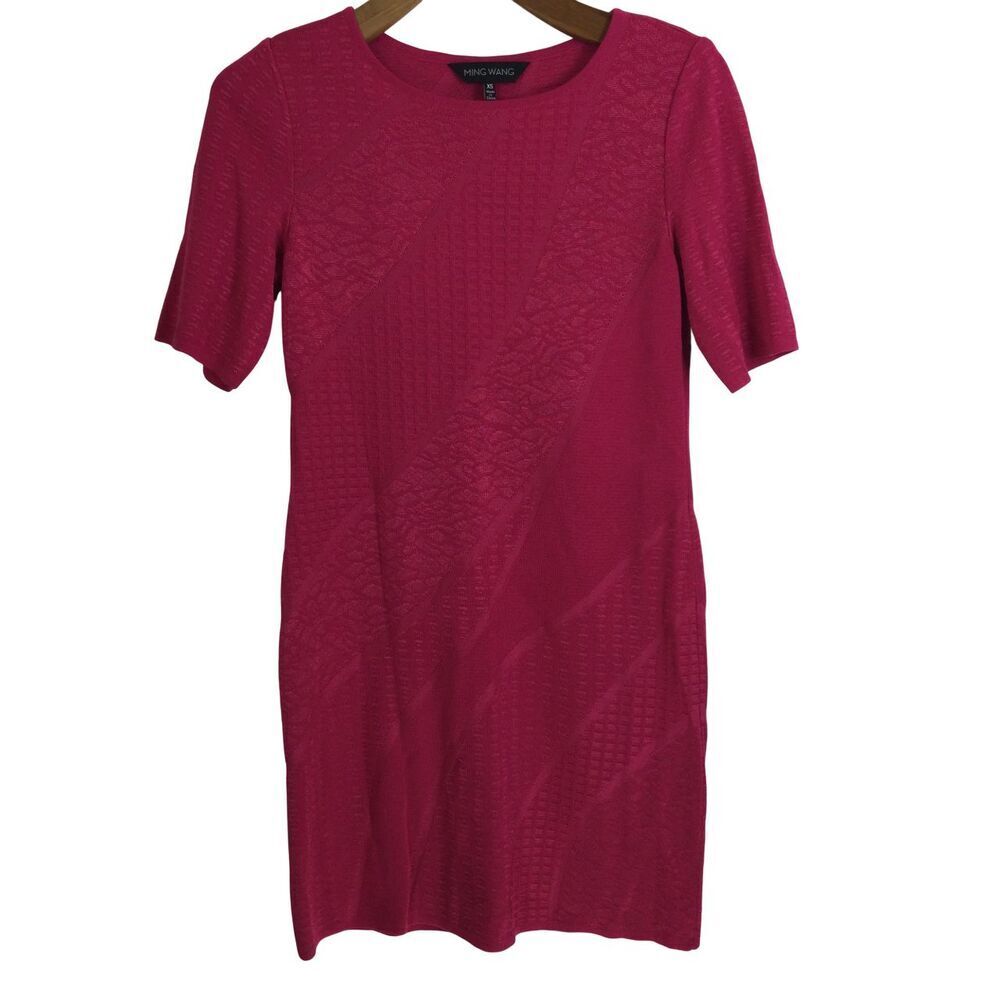Ming Wang Tonal Mixed Pattern Knit Sheath Dress Textured Pink Size XS